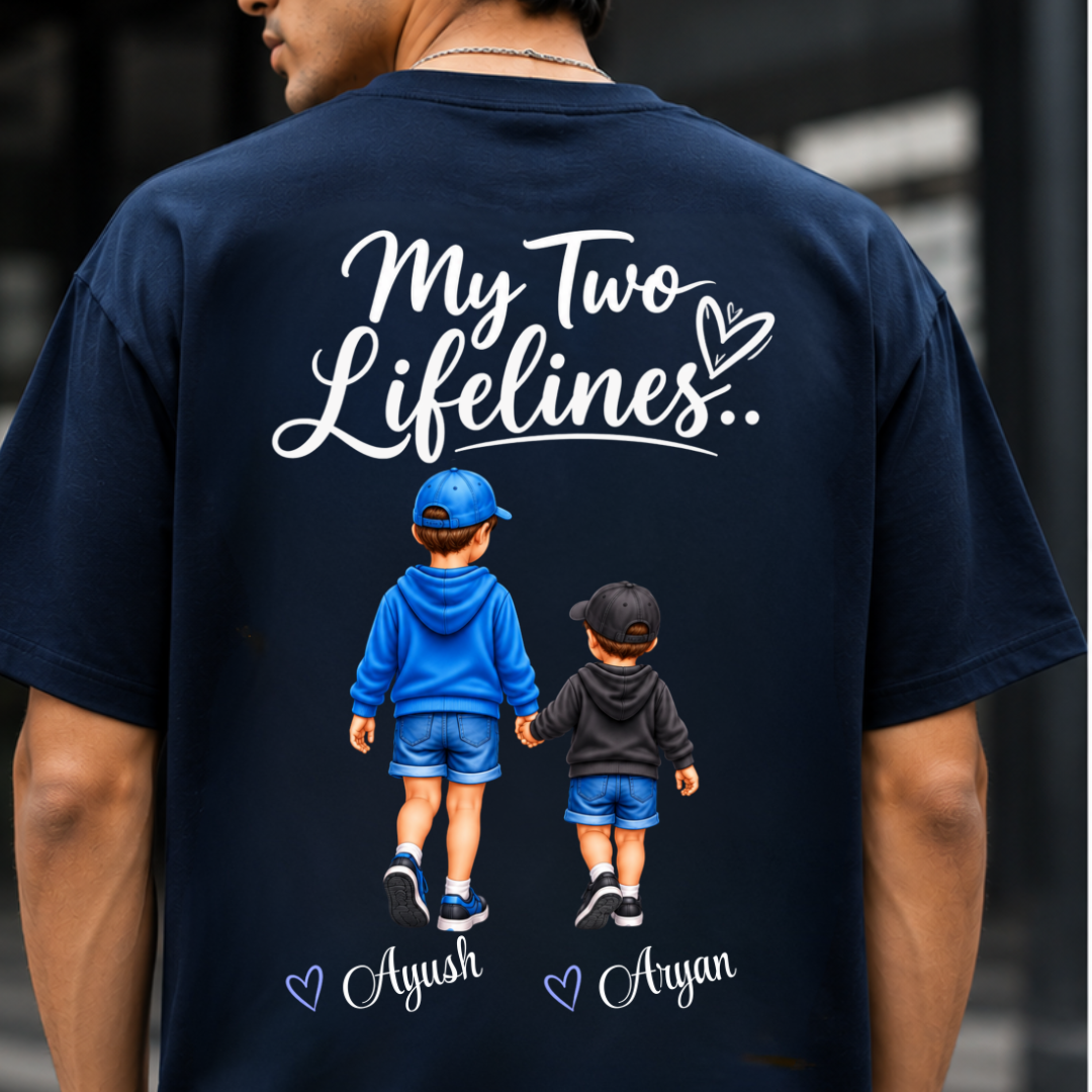 MY TWO LIFELINES TWO SONS BACK PRINT CUSTOMIZED TEE