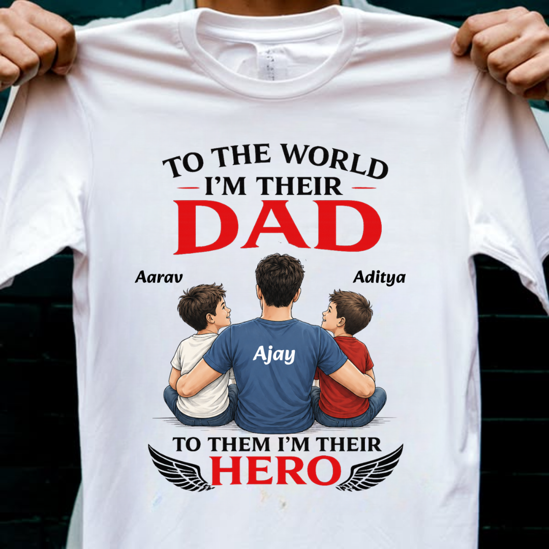 HERO DAD OF TWO SON CUSTOMIZED TEE
