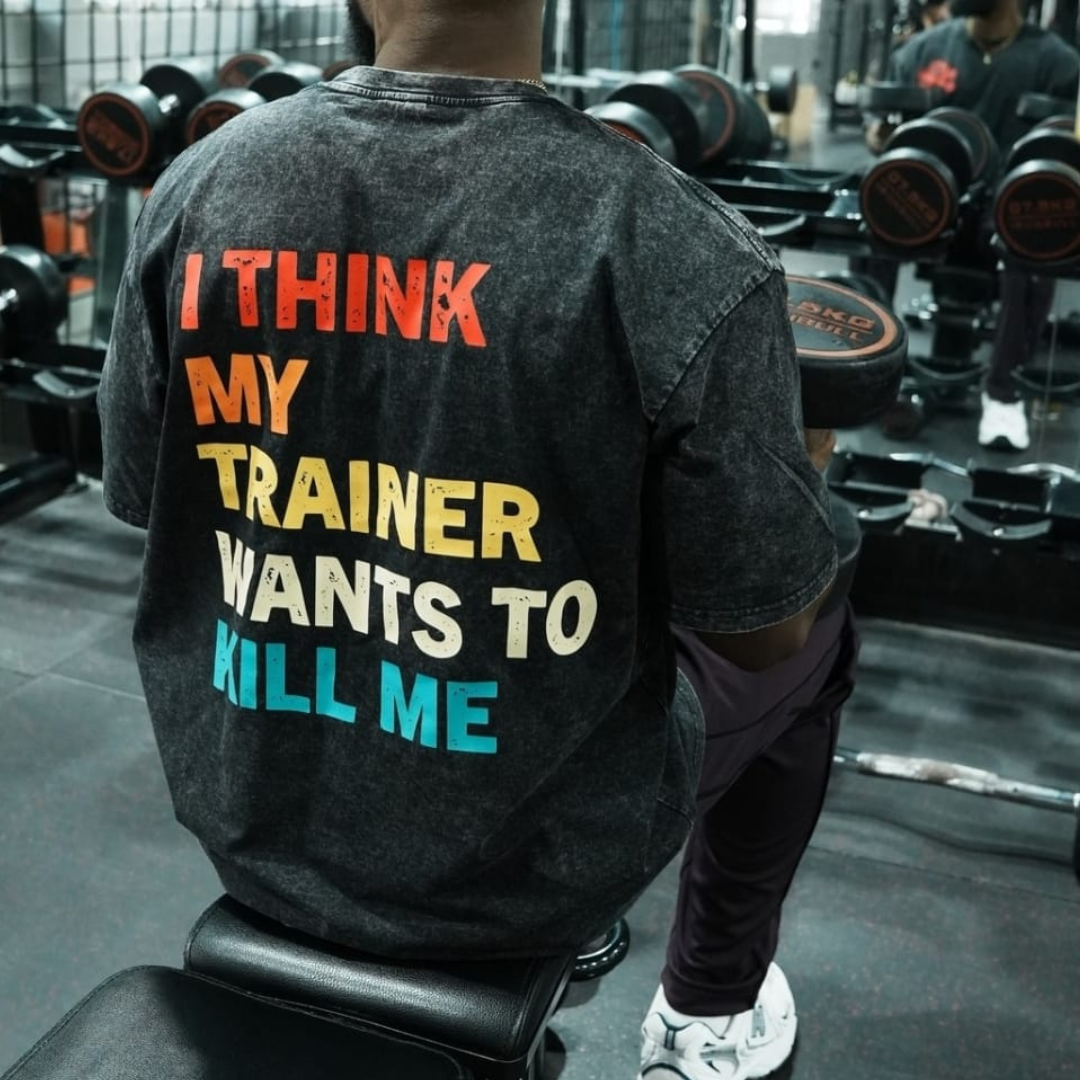 MY TRAINER - ACID WASH OVERSIZE TEE (BACK PRINT)