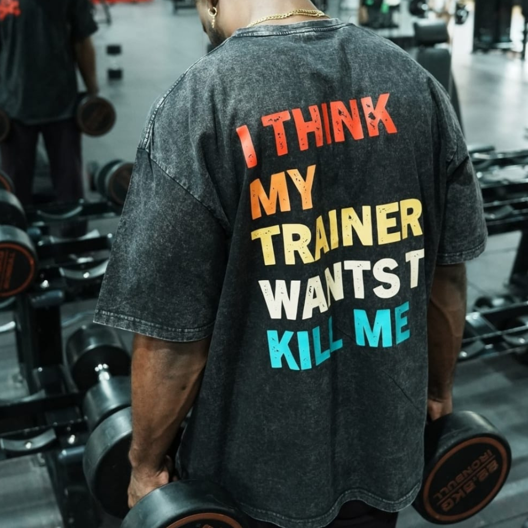 MY TRAINER - ACID WASH OVERSIZE TEE (BACK PRINT)