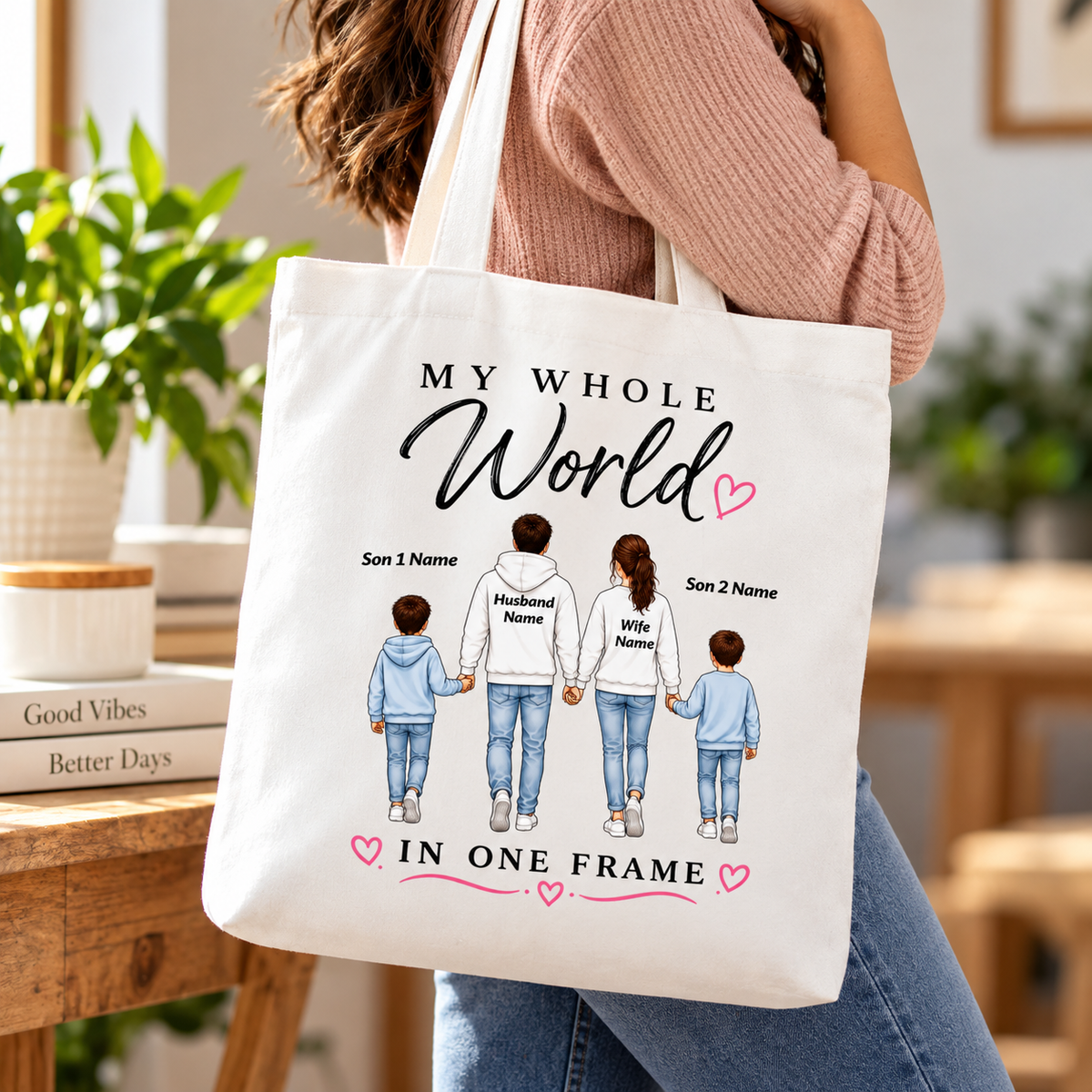 WHOLE WORLD TWO SON CUSTOMIZED TOTE BAG