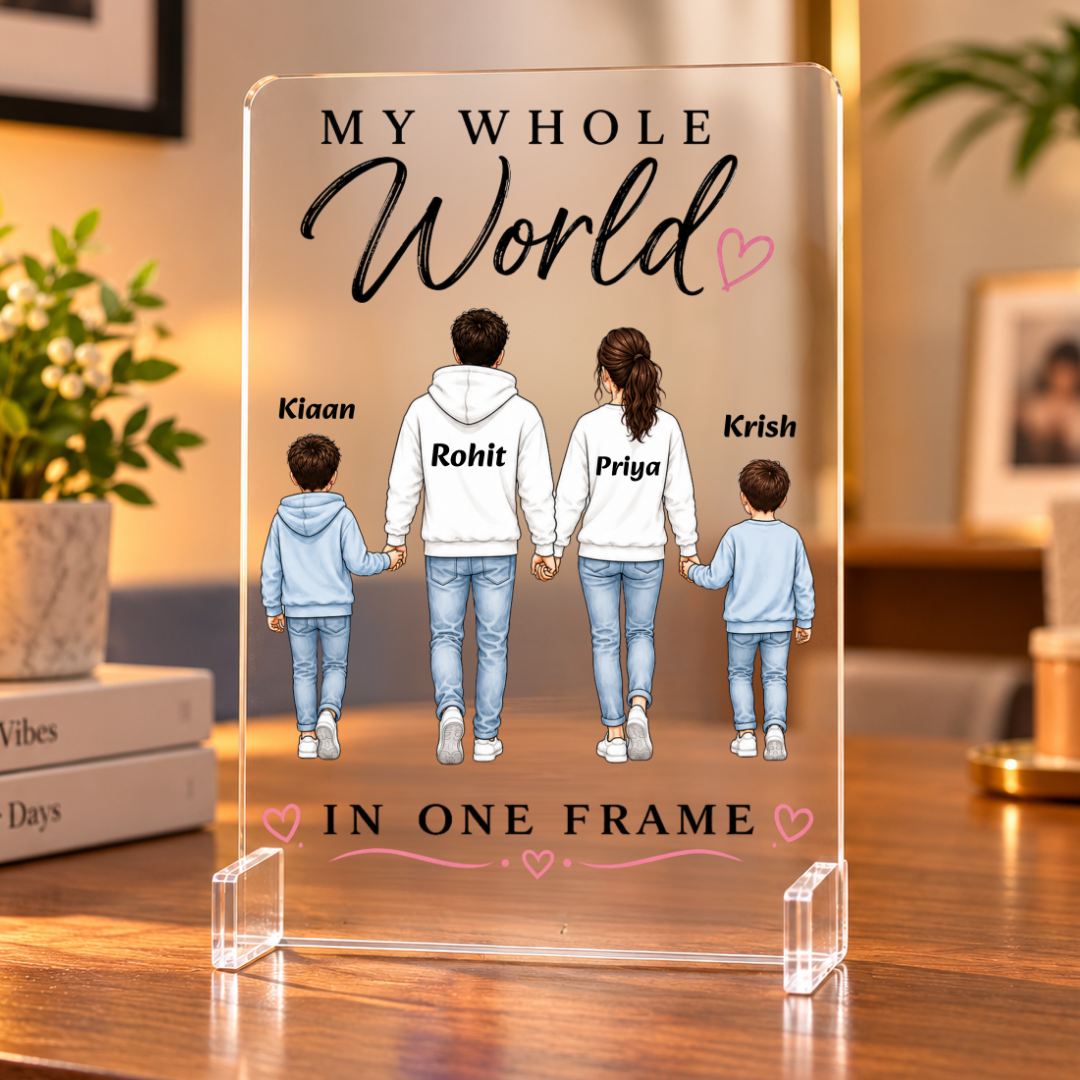 My Whole World in One Frame – Personalized(Two Sons) Family Acrylic Display Stand