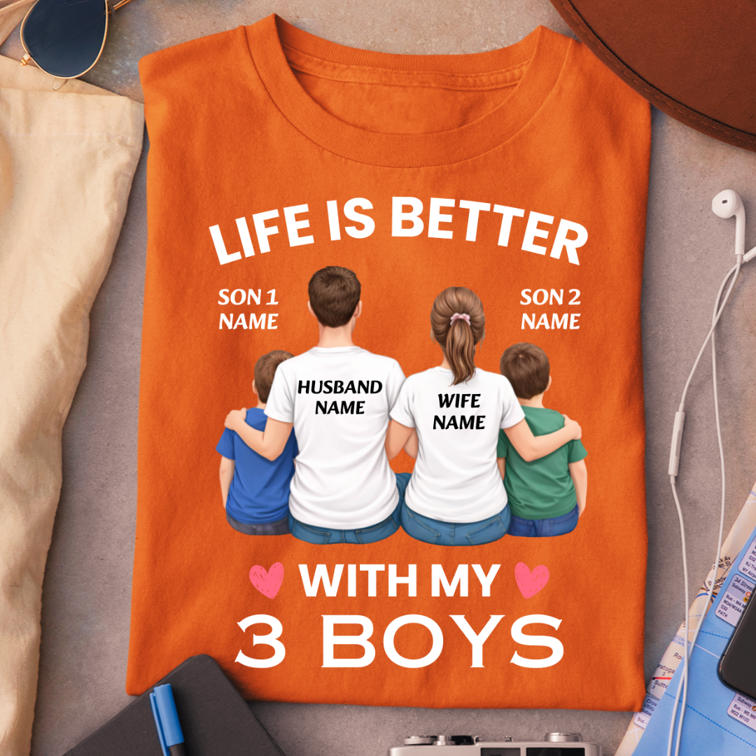 LIFE WITH 3 BOYS CUSTOMIZED TEE