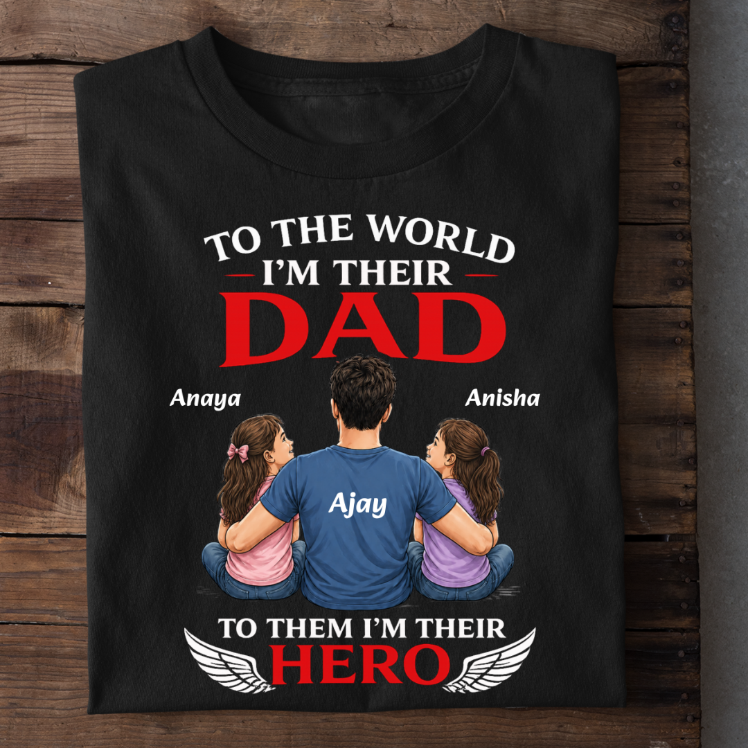 HERO DAD OF TWO DAUGTER CUSTOMIZED TEE