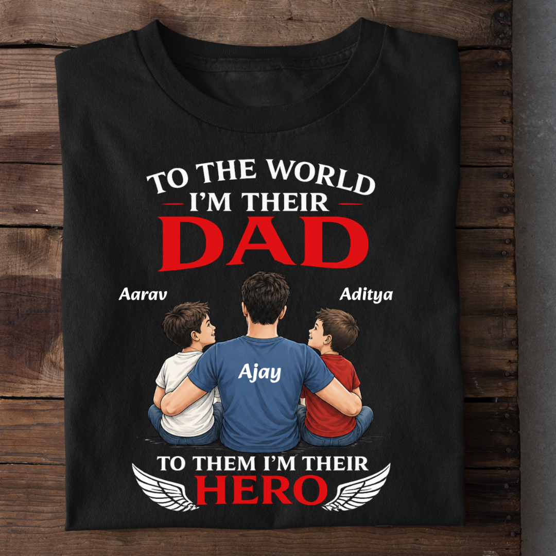 HERO DAD OF TWO SON CUSTOMIZED TEE