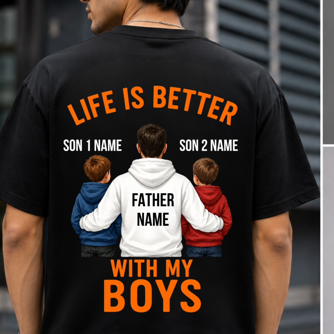 LIFE WITH BOYS BACK PRINT CUSTOMIZED TEE