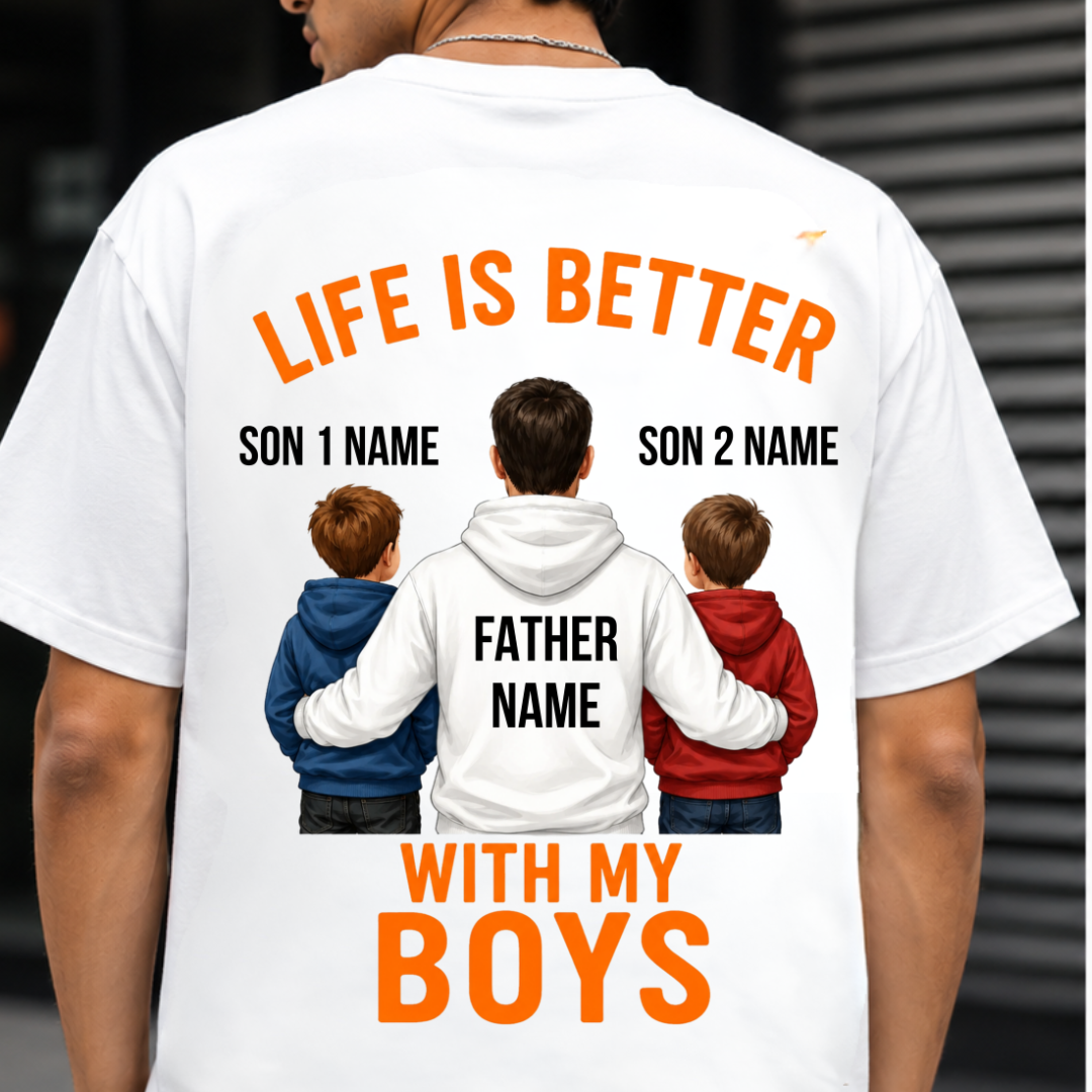 LIFE WITH BOYS BACK PRINT CUSTOMIZED TEE