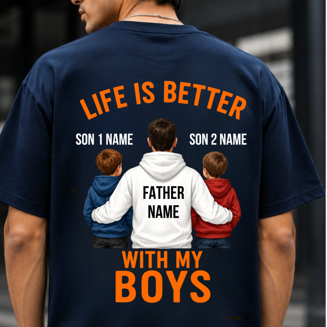 LIFE WITH BOYS BACK PRINT CUSTOMIZED TEE