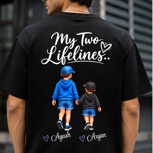 MY TWO LIFELINES TWO SONS BACK PRINT CUSTOMIZED TEE