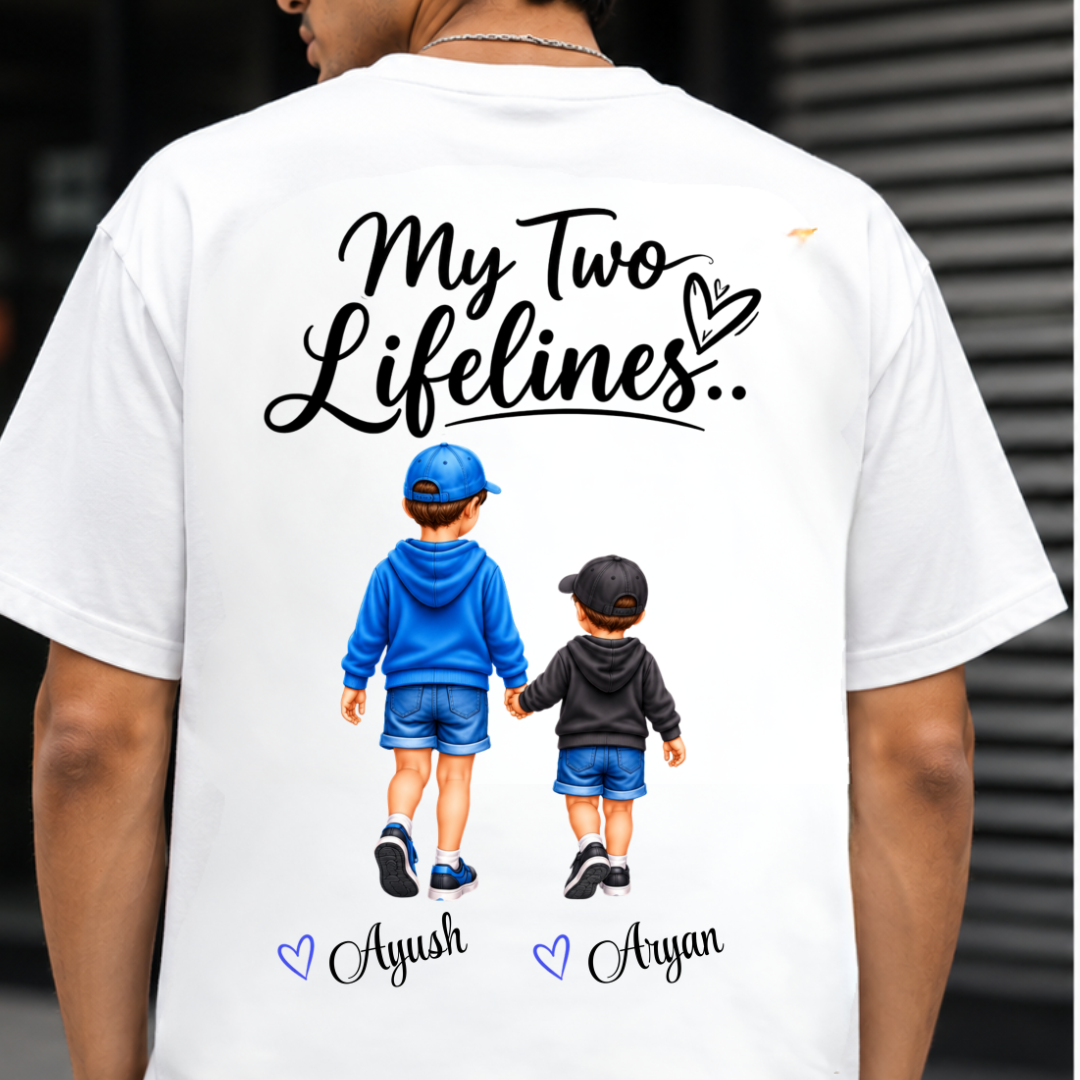 MY TWO LIFELINES TWO SONS BACK PRINT CUSTOMIZED TEE