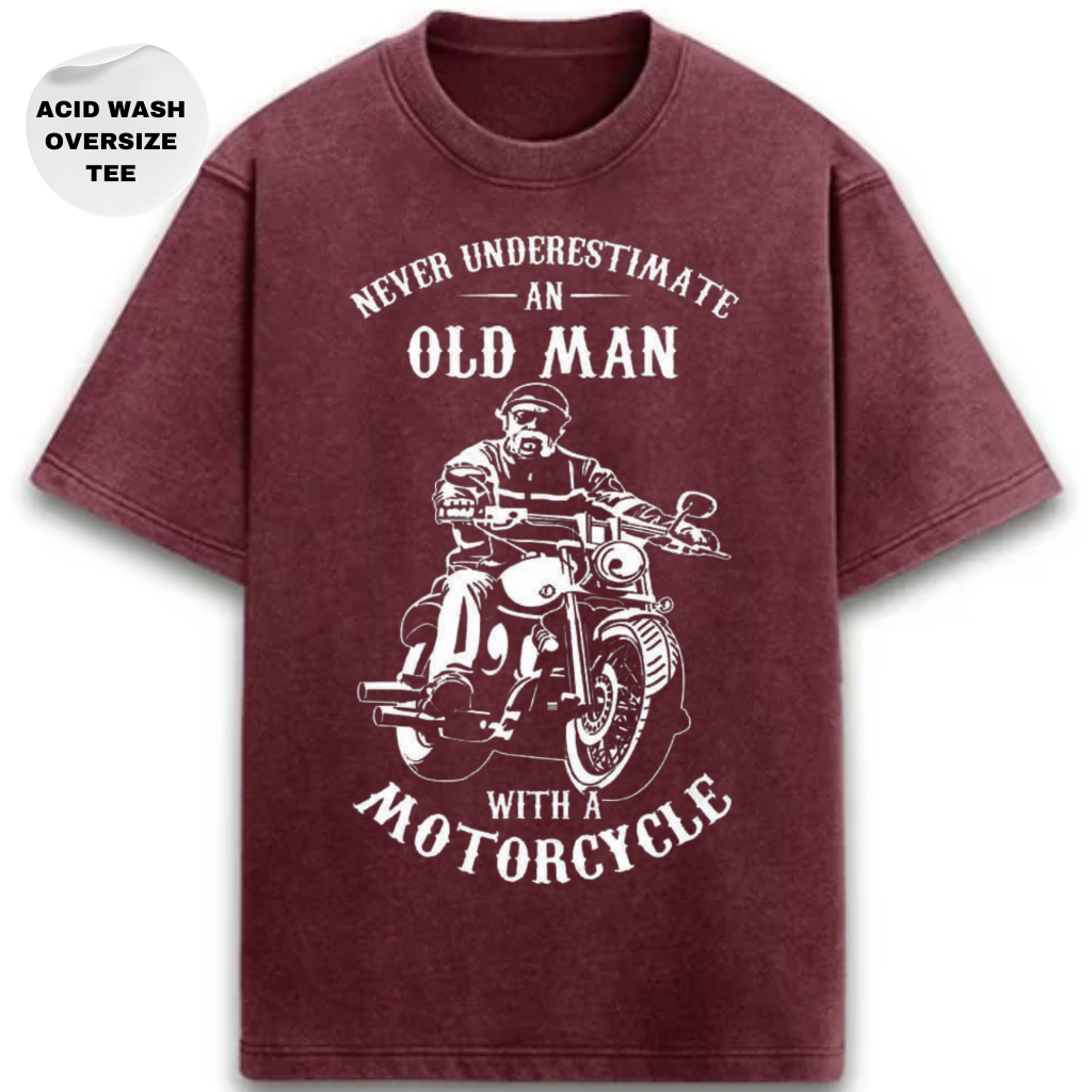 OLD MAN WITH MOTORCYCLE - ACID WASH OVERSIZE