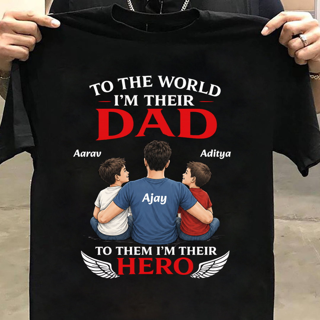HERO DAD OF TWO SON CUSTOMIZED TEE