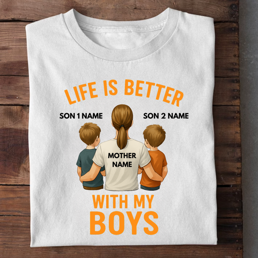 MOTHER LIFE WITH BOYS CUSTOMIZED TEE