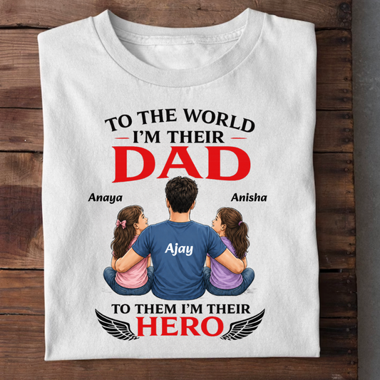 HERO DAD OF TWO DAUGTER CUSTOMIZED TEE
