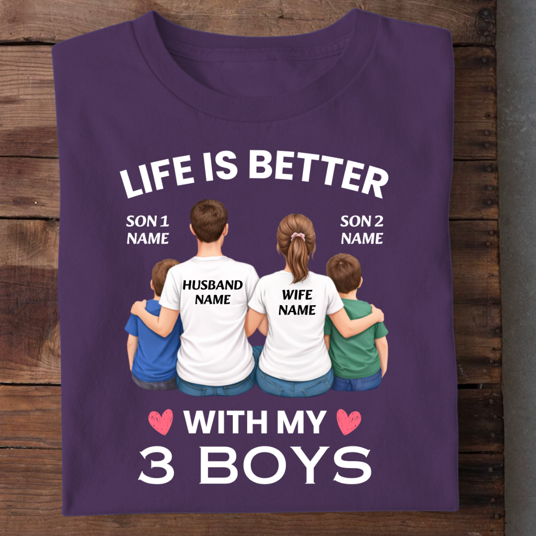 LIFE WITH 3 BOYS CUSTOMIZED TEE