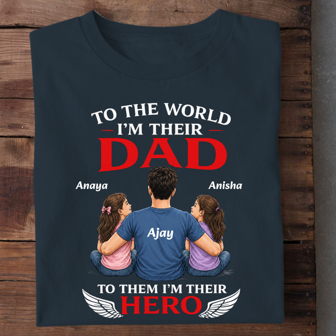 HERO DAD OF TWO DAUGTER CUSTOMIZED TEE