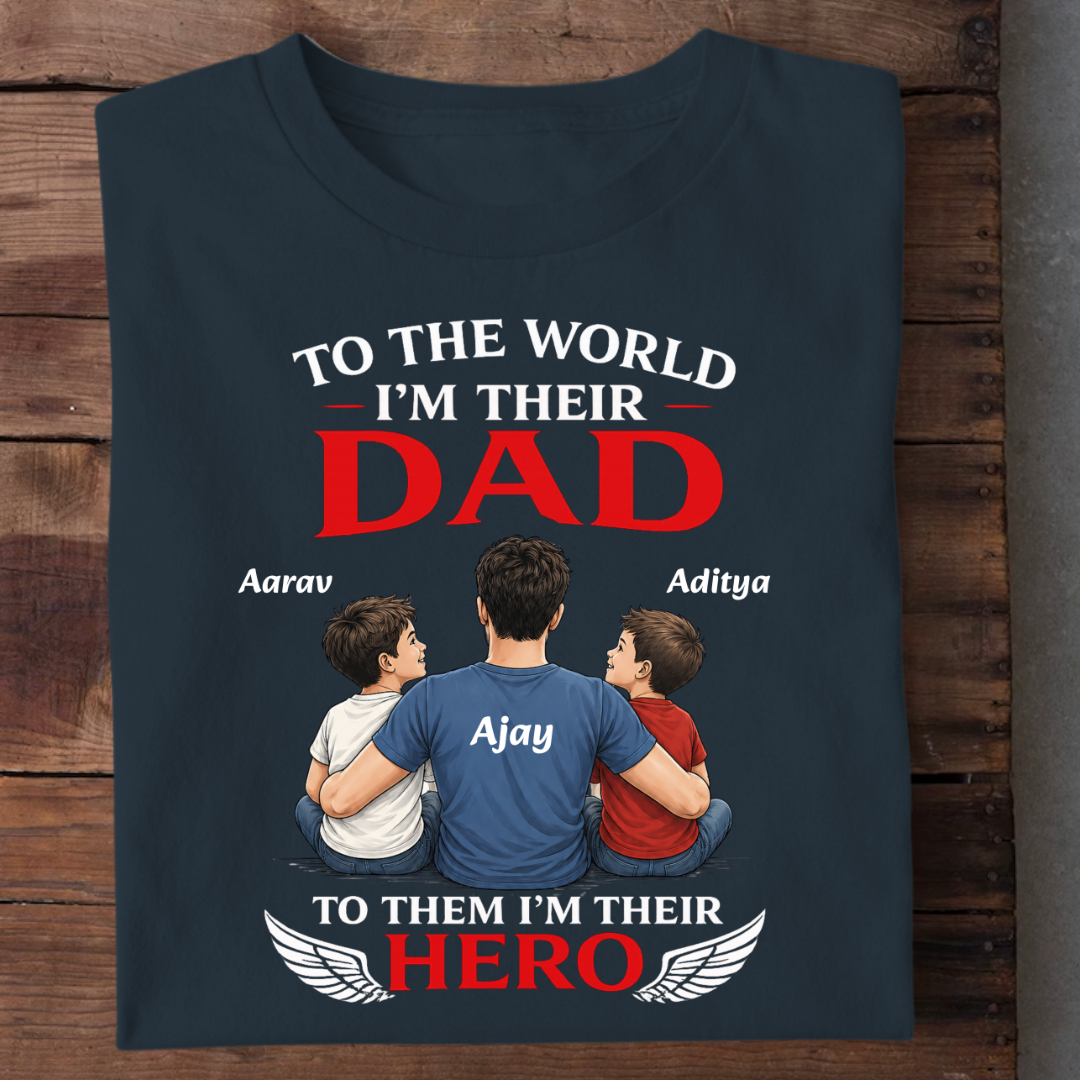 HERO DAD OF TWO SON CUSTOMIZED TEE