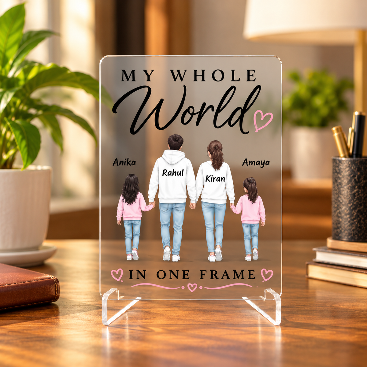 My Whole World in One Frame – Personalized(Two Daughters) Family Acrylic Display Stand