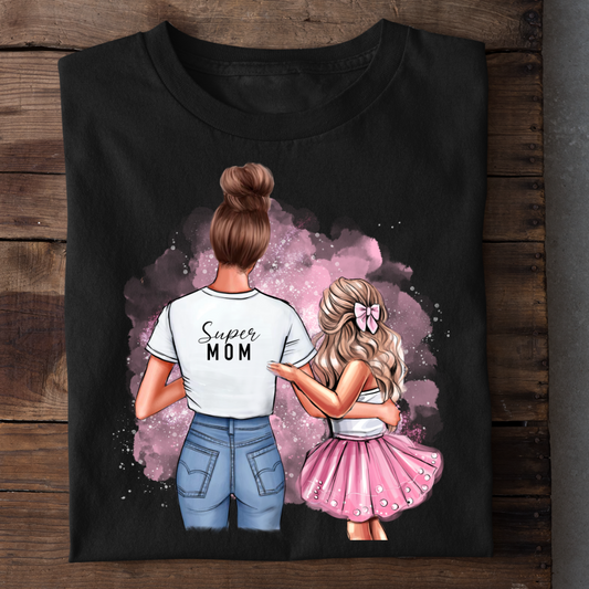 SUPER MOM WITH DAUGHTER BLACK SHIRT